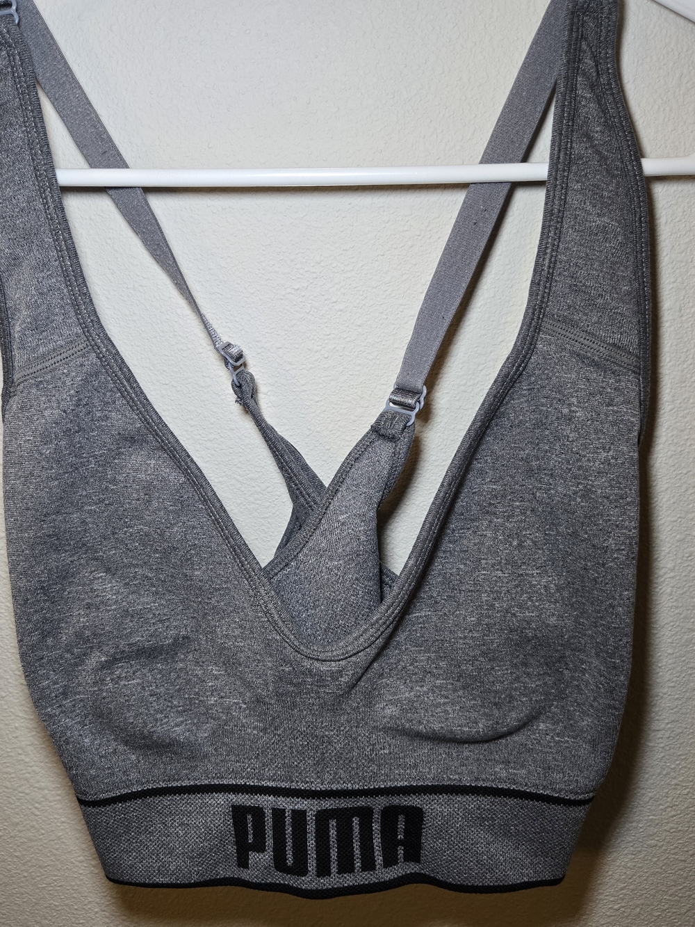 Puma Gray Seamless Racerback Sports Bra with Supportive Band